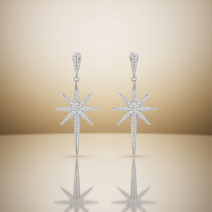 Orecchini pendenti a forma di stella in oro bianco per donna, gioielli alla moda per feste, con micro inserti di strass in cristallo E479 - Product Image 2