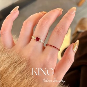 King Silver Jewelry 925 Sterling Silver Gold Plated Heart <b>Ring</b> Red <b>Crystal</b> Pave Setting Women's Gift Fine <b>Rings</b> - Product Image 2