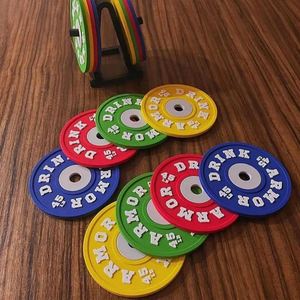 Gym Weight Plate Design Silicone Coaster Set for Kitchen Table Cup Mat BPA Free Round Mug Coasters 10cm <b>Drink</b> Pad Placemat - Product Image 4