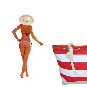 Bolsa de Playa de Lona Personalizada al por Mayor con Estampado Promocional, Asas de Cuerda de Algodón, Rayas, para Mujer - Product Image 4