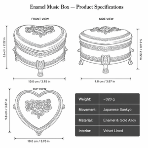 Caja de Música en Forma de Corazón con Perlas Doradas, Relieve de Rosa Esmaltada, Aleación de Zinc, Movimiento Sankyo, Joyería de Recuerdo para Aniversario de Bodas, Personalizable - Product Image 2