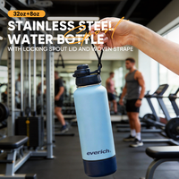 Bouteille d'eau isotherme en acier inoxydable à double paroi avec compartiment supplémentaire, personnalisable avec logo, très populaire chez Everich