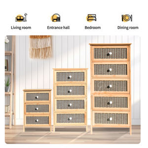 ตู้เก็บของอเนกประสงค์ชั้นหนังสือทำจากไม้และหวายระบายอากาศได้ดีพร้อมดีไซน์ทำความสะอาดง่ายสำหรับห้องนอนสำนักงาน - Product Image 4