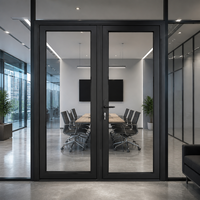 Portes d'entrée doubles à cadre en alliage d'aluminium moderne avec façade en verre, tailles 36x80 et 44x88 pouces, personnalisables OEM pour entrée résidentielle