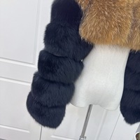 Veste Courte en Fourrure de Renard et de Raton Laveur Double Trame de Luxe de Haute Qualité RX Furs avec Deux Manches Longues en Fourrure pour Femme