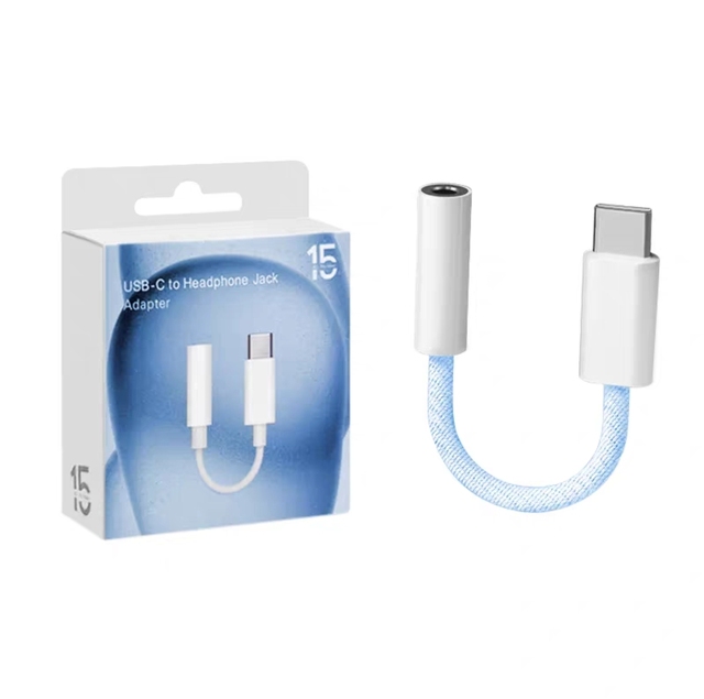 TENWIN Factory Hot Sale Trending Colorful Blue USB-C to 3.5mm Adapter Plug, Nylon Braided, Compatible with Iphone16/17