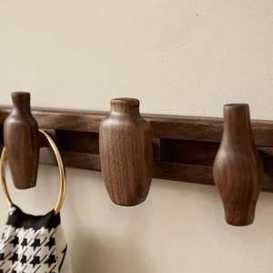 <b>Black</b> walnut wood sliding wall-mounted multi-functional storage <b>hook</b>, vase-shaped, entryway coat and hat storage solid wood - Product Image 4