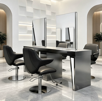 Table de Coiffure Moderne Minimaliste en Acier Inoxydable pour Salons d'Influenceurs, Miroir de Coiffage Exclusif Haut de Gamme Double Face en Marbre