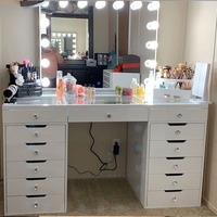 Table de toilette de luxe avec port USB, miroir de maquillage à LED et 13 tiroirs pour chambre à coucher et mobilier d'hôtel