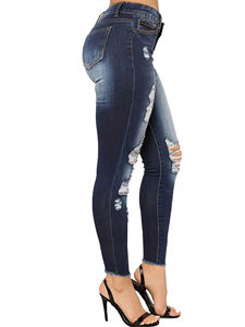 Vente en gros directe – Nouveaux Jeggings en jean noir déchirés <span class=keywords><strong>taille</strong></span> mi-haute pour femme, coupe skinny élastique, grandes tailles - Product Image 3