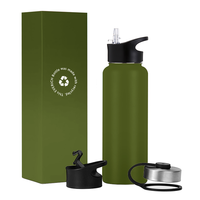 Bouteille d'eau en acier inoxydable ml, Triple isolation, avec couvercle en paille, à capuchon rabattable, idéale pour la randonnée, le cyclisme et les exercices
