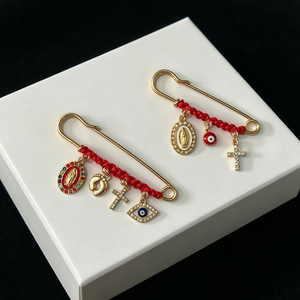 Pin Pesona Mata Biru, Pin Pengaman Kehamilan dengan Tali Merah, Bros Keberuntungan <span class=keywords><strong>Hamsa</strong></span> untuk Kereta Bayi dan Pakaian - Product Image 1