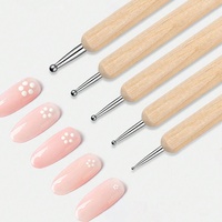 Ensemble de 5 stylos à pointe double en bois pour nail art, fourni directement par l'usine, pour liner, pointillage et manche en bois