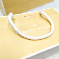Bolsa de regalo de papel laminado al por mayor con asa de cinta y logotipo impreso personalizado para embalaje de joyería, ropa y calzado.