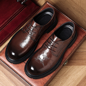 Zapatos Oxford de Cuero Genuino con Punta Redonda y Cordones, Zapatos de Vestir para Hombre que Aumentan la Estatura, para Bodas, Todas las Temporadas, Suela de Goma - Product Image 2