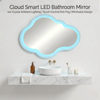 Kingstin cermin kamar mandi LED cerdas Cloud, lampu 3 warna dapat diredupkan, kontrol sentuh anti-kabut, cermin rias estetika bingkai akrilik