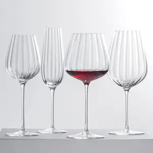 Transparent New Style Modern Personalized Ribbed Wine Glass with Stripes