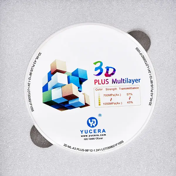 YUCERA Cad cam 3D multistrato dentale zirconia block disco di Zirconia di alta qualità per fresatrice Cad Cam 3D-ML 98*10mm