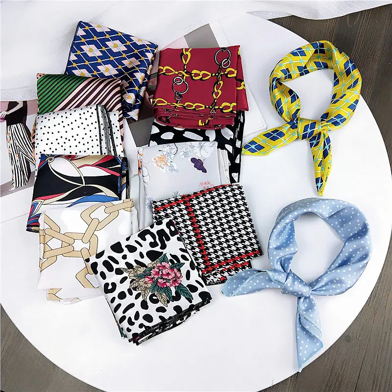 Fashion Summer Spring Neck Scarves Accessories Colorful Pattern Stripe Square Silk Scarf For Women