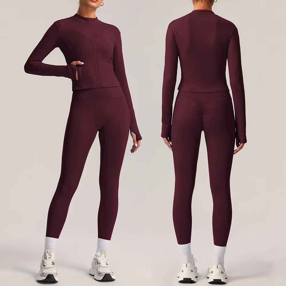 Custom Seamless Women Long Sleeve Yoga Sets High Quality Slim Fit Workout Outfit Active Leggings 2 Piece Gym Fitness