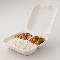Conteneur alimentaire en bagasse de canne à sucre à 3 compartiments, 9x7 pouces, pour vente en gros, idéal pour la restauration à emporter