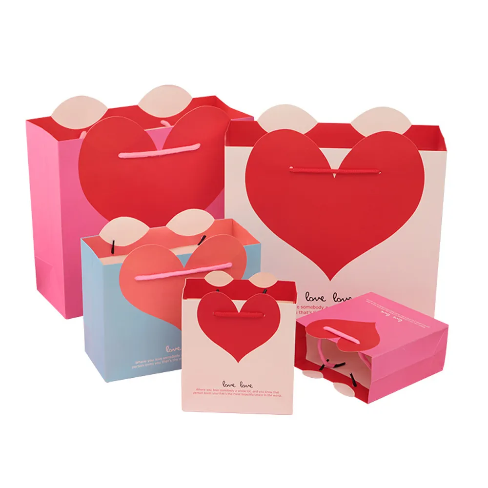 Bao Bì Quà Tặng Cho Khách Túi Giấy Kraft Ngày Valentine Túi Mua Sắm Bán Sỉ Túi Giấy Quà Tặng Tiệc Cưới In Hình Trái Tim Tình Yêu