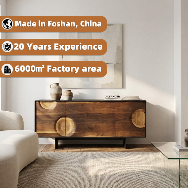 Modern Midcentury Antique Walnut Solid Wood Sideboard Cabinet Large Capacity Living Room Furniture