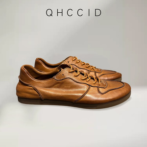 Qinhong Kuqi Men's Brown Leather Lace-up Casual Shoes <b>Low</b> <b>Heel</b> Soft Sole Breathable Boat Shoes Youth Style - Product Image 4