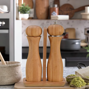 Превосходная бамбуковая мельница для перца и шейкер для соли с подставкой - Product Image 4