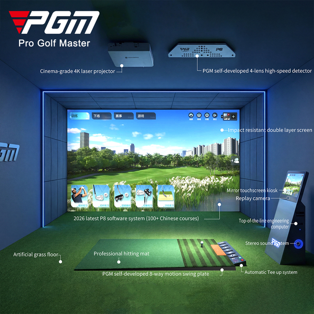 PGM P8 4-Lens High-Speed Camera Golf Simulator Launch Monitor 8K 3D System 100 Virtual Stadiums Worldwide Map for Indoor Home