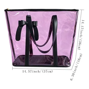 हैंडल लोगो के साथ अनुकूलित वाटरप्रूफ बैंगनी पीवीसी मैसेंजर बैग लक्जरी शोल्डर पर्स पीवीसी क्लियर क्रॉसबॉडी टॉयलेटरी टोट बैग