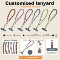 Cordon de poignet tressé pour téléphone, personnalisable avec logo, perles, corde en nylon et mousqueton, sangle de fixation