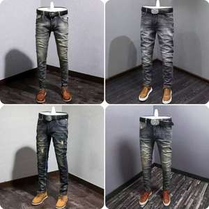 Pantalon en jean déchiré personnalisé pour homme, imprimé, style streetwear, décontracté, long, en coton, avec ceinture, style hip-hop rétro - Product Image 3