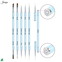 Ensemble de brosses à ongles à double tête avec manche en métal bleu ciel, faciles à nettoyer, outils professionnels pour l'art des ongles en gel et acrylique