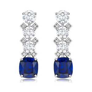 Pendientes de joyería de moda pendientes de circón de zafiro azul pendientes largos de plata 925 para mujer