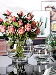 Luce di lusso decorativo di colore primario asciutto ornamenti di fiori trasparenti acqua alzata vaso di vetro - Product Image 4