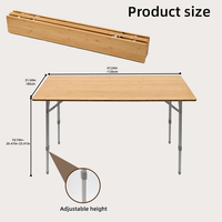 Table de camping pliable portable en bambou, table d'extérieur avec hauteur réglable, table de cuisine légère pour pique-nique, camping-car et voyages