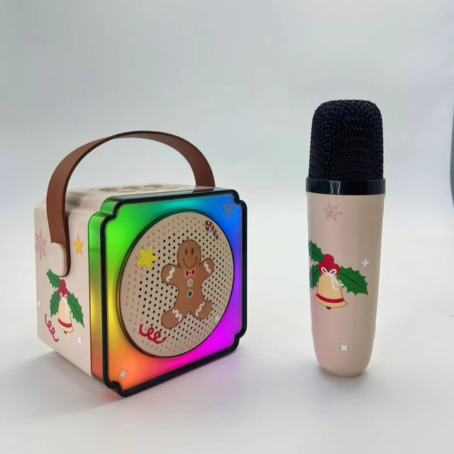 Christmas Karaoke Machine Speaker for Shows with LED Light and Rechargeable Bluetooth Mic P8