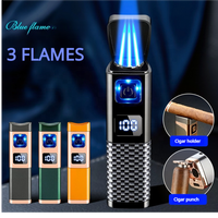 Briquet torche à flamme jet électrique triple bleu portable en gros, rechargeable, logo personnalisé, cadeau d'affaires pour fumer des cigarettes