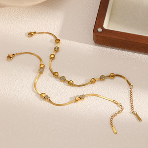 Pulsera de Zirconia en Forma de Corazón, Chapada en Oro de 18k, Cadena de Serpiente de Acero Inoxidable, Joyería para Mujer, Regalo, Pulsera de Moda - Product Image 1