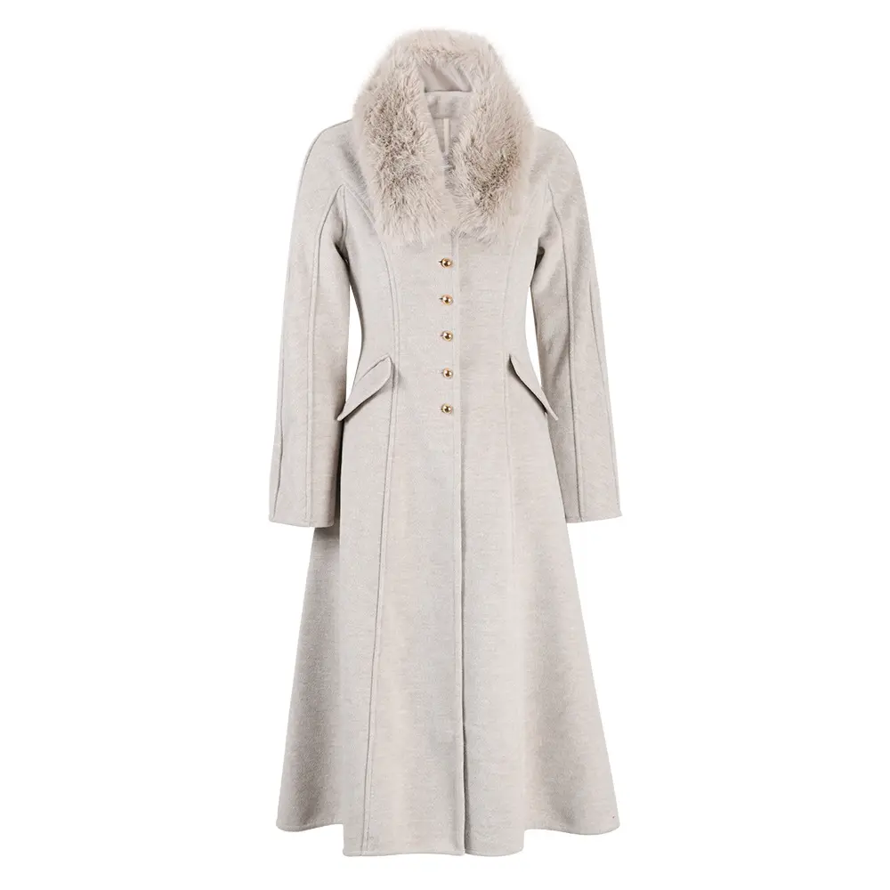 Vente en gros 2023 tissu de laine de style hiver avec col détachable coupe ajustée manteau pour femmes