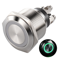 Interrupteur de moto 22 mm en métal, bouton-poussoir momentané étanche avec lumière LED industrielle, commande à 4 broches, tête plate
