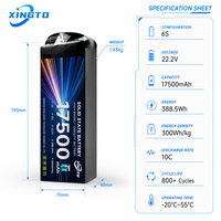 Batterie de drone à semi-conducteurs pour opérations nocturnes 2026 en promotion, 6S 17500mAh 22.2V 300Wh/kg 10C, pack d'alimentation UAV pour vol nocturne en basse luminosité