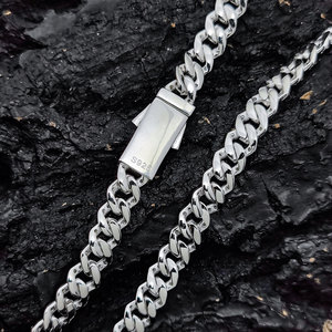 Kalung Hip-Hop <span class=keywords><strong>Cross</strong></span>-Border Perak Sterling S925 Moissanite Pria Rantai Kuba 8mm Perhiasan Kelas Atas - Product Image 4