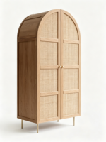 Armoire Moderne Autoportante en Bois Courbé avec 3 Portes Shaker et 4 Tiroirs, Gain de Place, Portable, Écologique, Meuble de Rangement pour la Maison