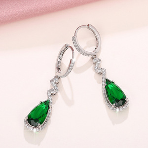 CAOSHI Delicate Pear Shaped <strong>Green</strong> Crystal Twist Design Dangle Earrings for Women Wedding Silver Plated CZ Drop Earrings <strong>Jewelry</strong> - Product Image 4