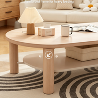 Table basse ovale à double niveau avec rangement, table centrale en bois naturel à 2 niveaux, coins arrondis style nordique pour salon