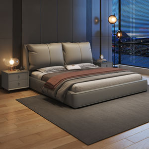 เตียงไม้สไตล์มินิมอลโมเดิร์นสุดหรูหุ้มเบาะ ขนาดคิงไซส์/ดับเบิ้ล พร้อมโครงเตียงนุ่มสบาย ชุดเตียงพร้อมที่เก็บของ ดีไซน์เรียบง่ายสำหรับคู่รัก - Product Image 2