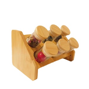 Bamboo Wood <b>Spice</b> <b>Rack</b> With 6 Glass <b>Jars</b> <b>For</b> Kitchen Countertop Storage Organizer Eco Friendly Multi Purpose - Product Image 1