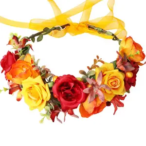 Fc490 fc568 outono laranja flor coroa floral bainha tiara floral guirlanda faixas de cabeça para festa